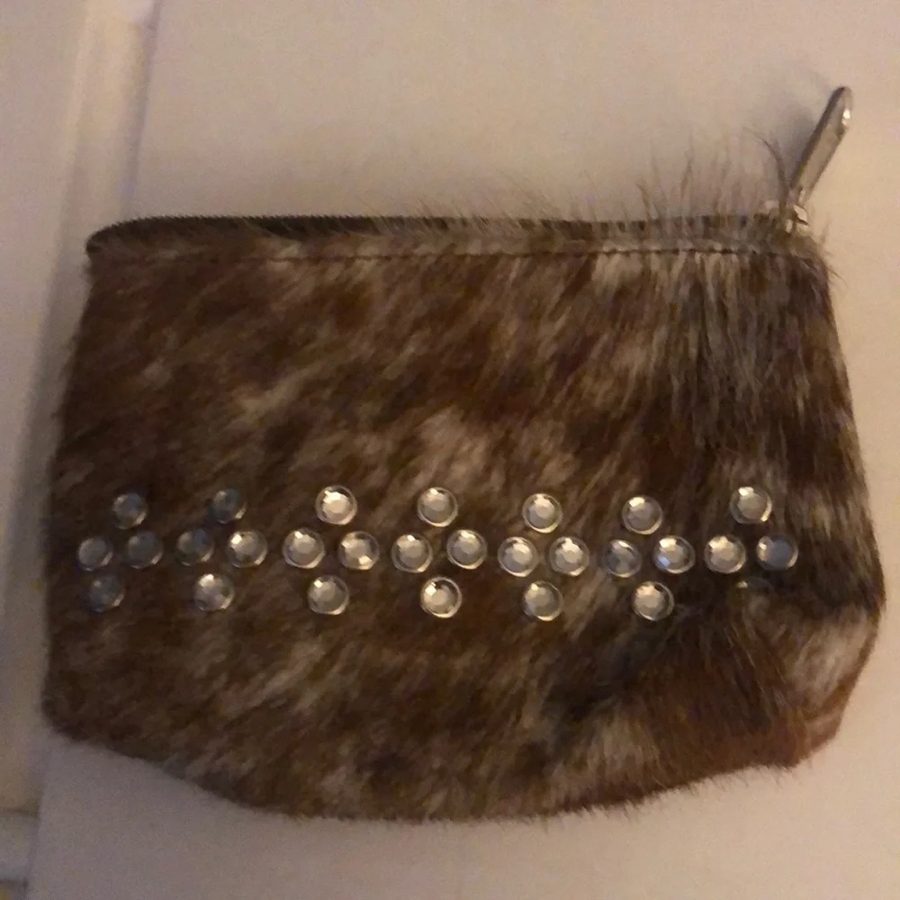 Raviana genuine calf leather zip pouch w/ rhinestone’s made in Texas